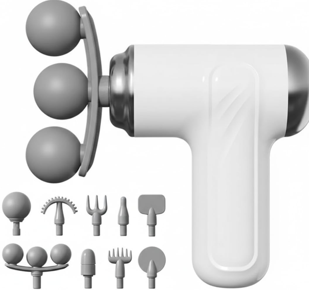 Massage Gun for Pain Relief & Muscle Recovery, Deep Tissue Percussion Massager with 6 Heads, Long Battery Life, Quiet Portable Handheld Body Massager for Gym & Home Use