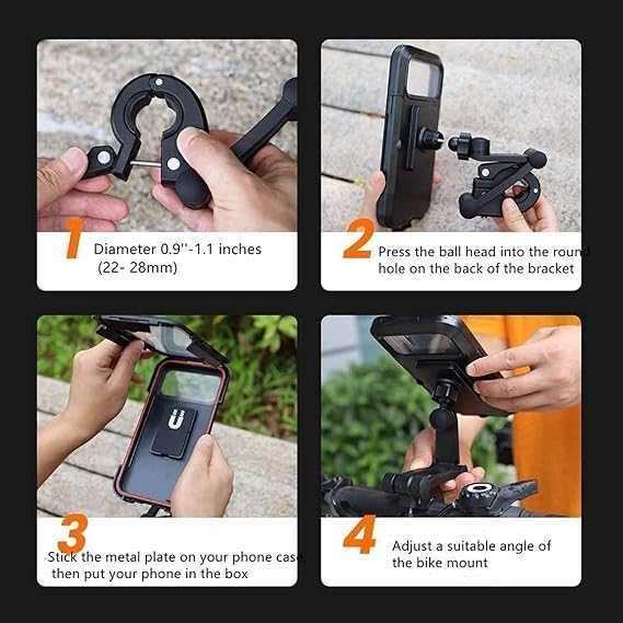 Bike/Scooty Mobile Stand, Waterproof Cell Phone Mount Holder, Universal Bikes Handlebar Sensitive Touch Screen, Fit 4-7.2 Inches All Smartphones Adjustable 360° Rotation