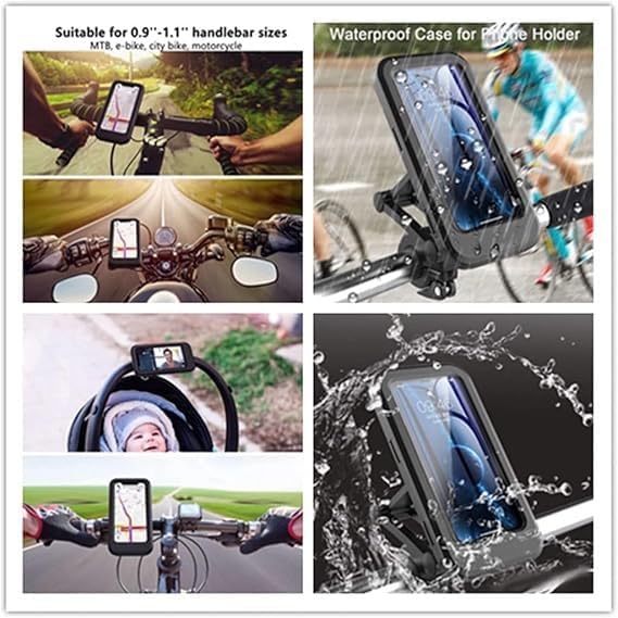 Bike/Scooty Mobile Stand, Waterproof Cell Phone Mount Holder, Universal Bikes Handlebar Sensitive Touch Screen, Fit 4-7.2 Inches All Smartphones Adjustable 360° Rotation