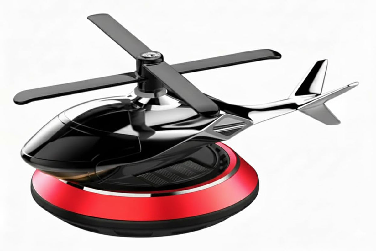 Solar Helicopter Car Dashboard Decoration Items Accessories | Interior Accessory | No Batteries Needed | Rotating Perfume Air Freshener & Automatic Diffuser Gadgets (Red)