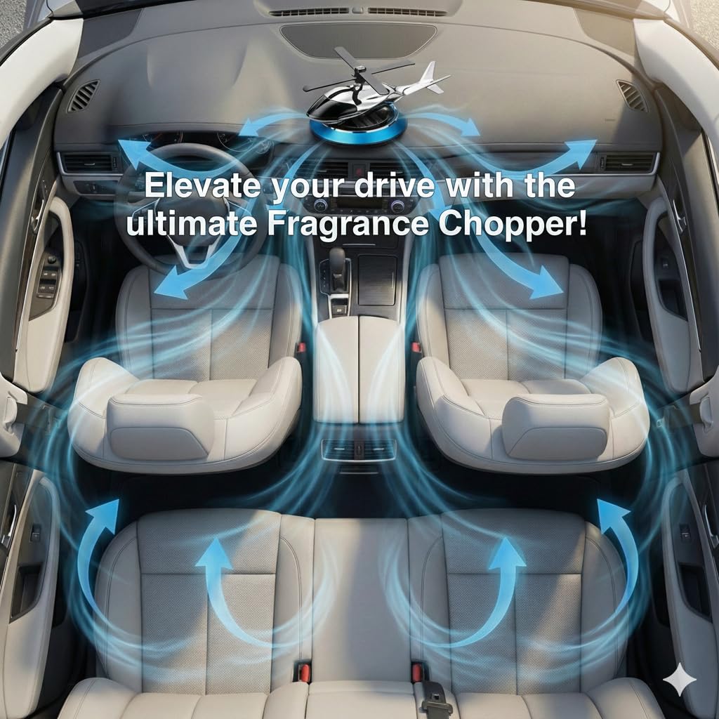Solar Helicopter Car Dashboard Decoration Items Accessories | Interior Accessory | No Batteries Needed | Rotating Perfume Air Freshener & Automatic Diffuser Gadgets (Red)
