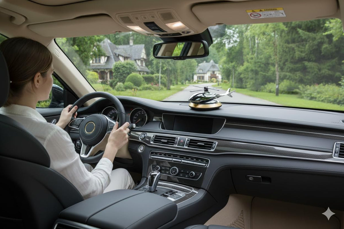 Solar Helicopter Car Dashboard Decoration Items Accessories | Interior Accessory | No Batteries Needed | Rotating Perfume Air Freshener & Automatic Diffuser Gadgets (Red)