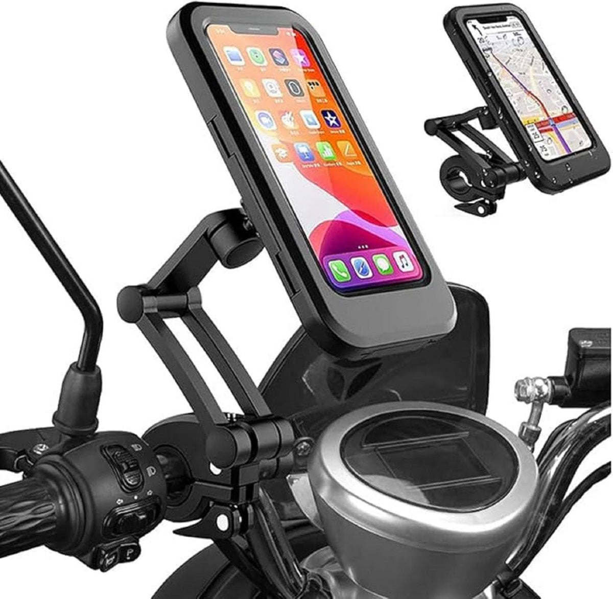 Bike/Scooty Mobile Stand, Waterproof Cell Phone Mount Holder, Universal Bikes Handlebar Sensitive Touch Screen, Fit 4-7.2 Inches All Smartphones Adjustable 360° Rotation