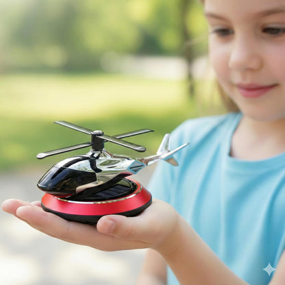Solar Helicopter Car Dashboard Decoration Items Accessories | Interior Accessory | No Batteries Needed | Rotating Perfume Air Freshener & Automatic Diffuser Gadgets (Red)