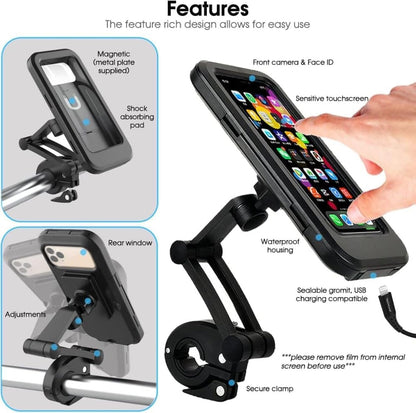 Bike/Scooty Mobile Stand, Waterproof Cell Phone Mount Holder, Universal Bikes Handlebar Sensitive Touch Screen, Fit 4-7.2 Inches All Smartphones Adjustable 360° Rotation