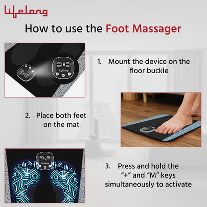 Lifelong EMS Foot Massager- Electric Foot Massager Machine for Pain Relief - 8 Modes, 19 Intensity Levels - Rechargeable, Wireless, Portable (Black)