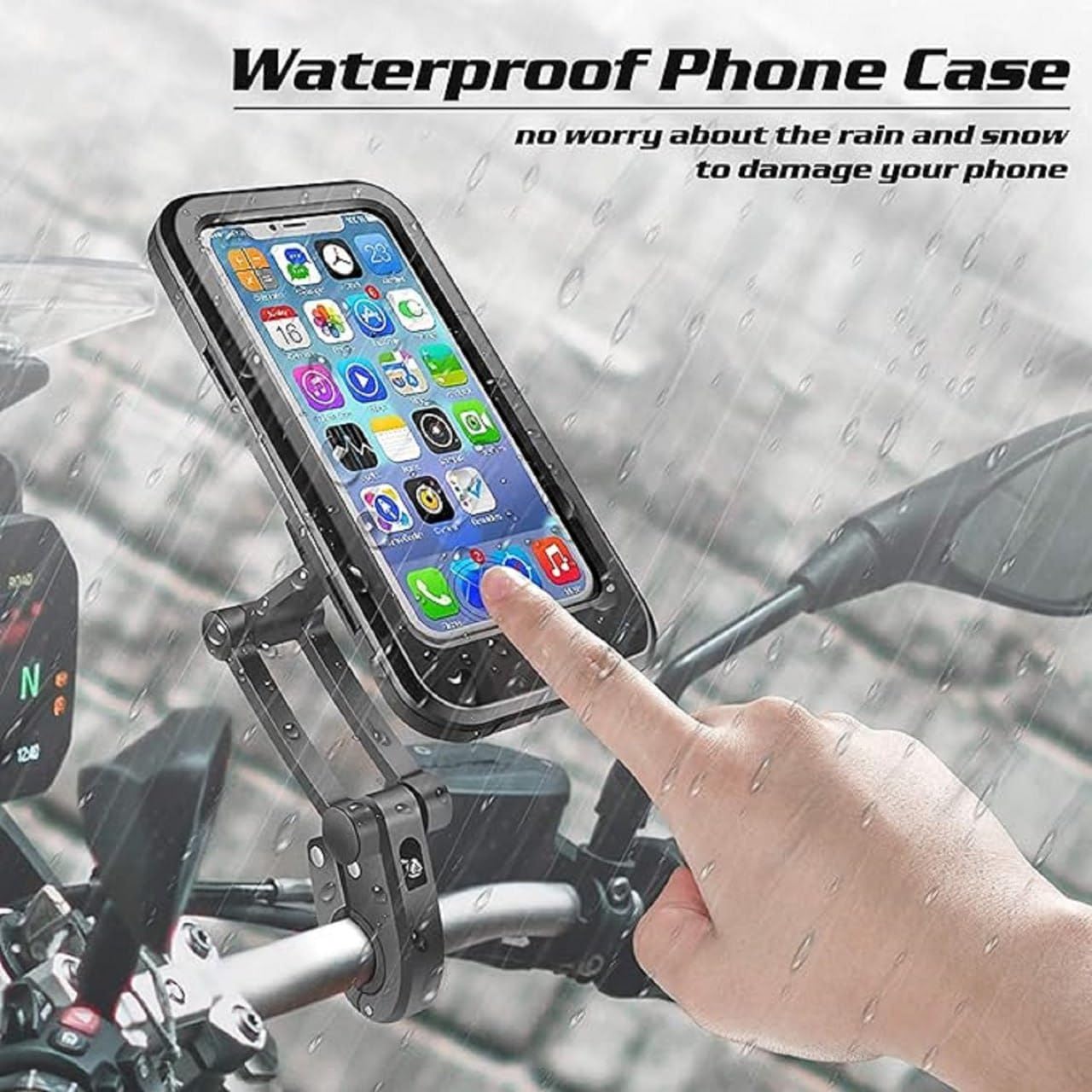 Bike/Scooty Mobile Stand, Waterproof Cell Phone Mount Holder, Universal Bikes Handlebar Sensitive Touch Screen, Fit 4-7.2 Inches All Smartphones Adjustable 360° Rotation