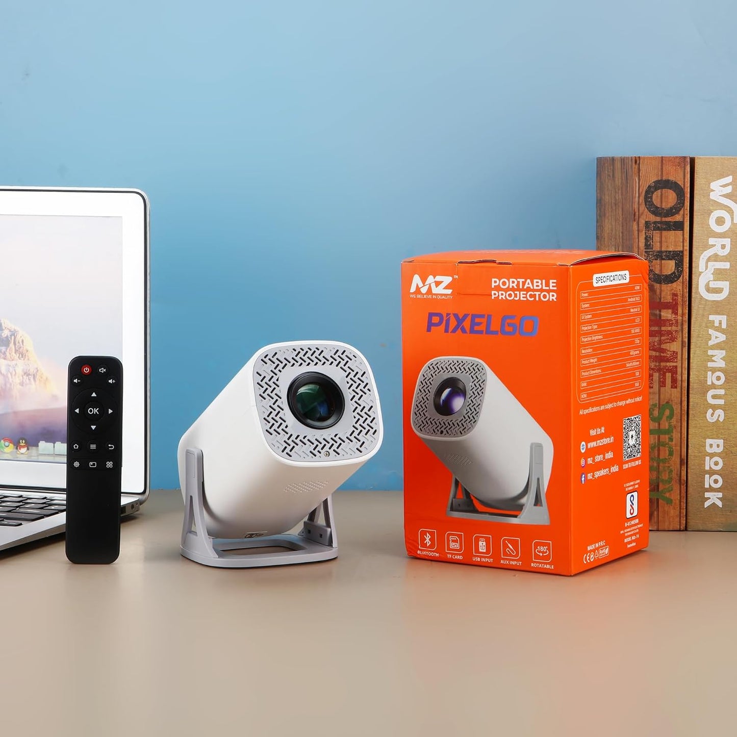 MZ TP1 (MINI Projector) with Bluetooth & Multiple Input Option, 180° Rotatable 1GB RAM & 8GB ROM LCD Portable Projector