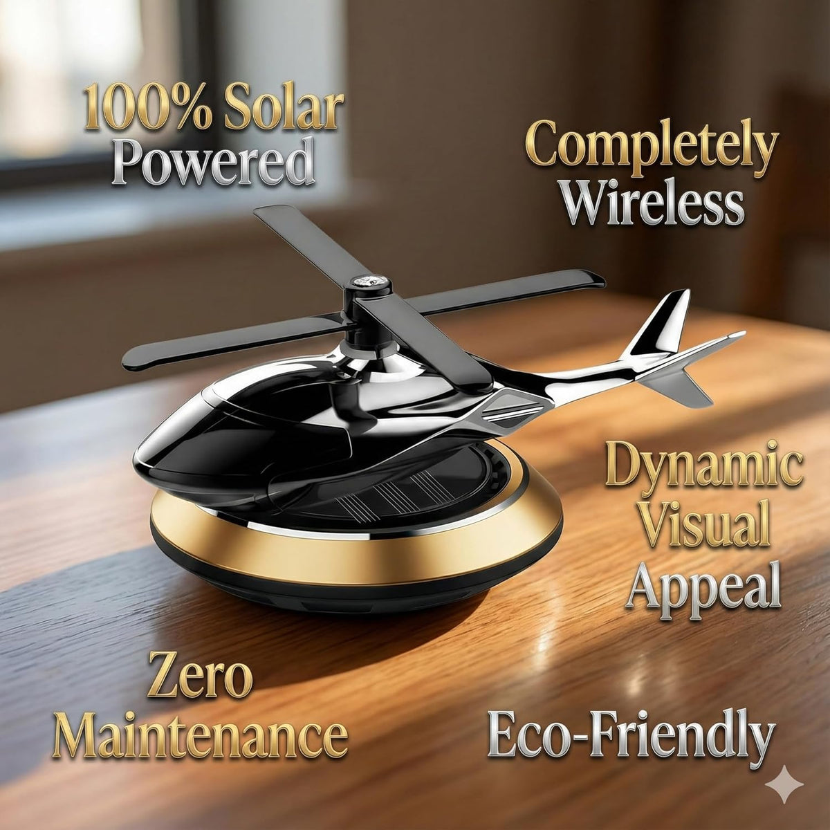 Solar Helicopter Car Dashboard Decoration Items Accessories | Interior Accessory | No Batteries Needed | Rotating Perfume Air Freshener & Automatic Diffuser Gadgets (Red)