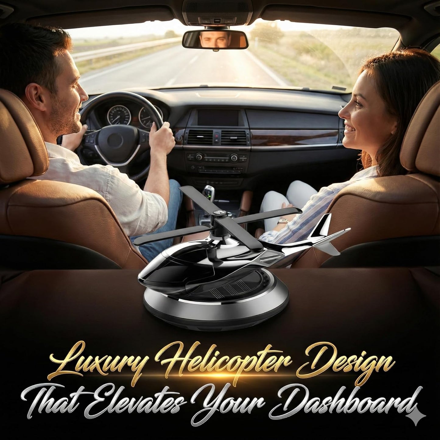 Solar Helicopter Car Dashboard Decoration Items Accessories | Interior Accessory | No Batteries Needed | Rotating Perfume Air Freshener & Automatic Diffuser Gadgets (Red)