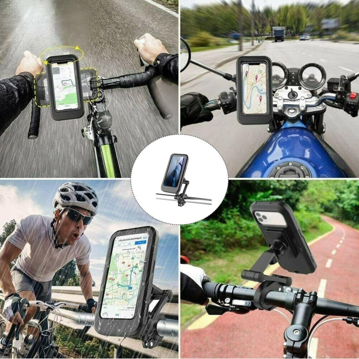 Bike/Scooty Mobile Stand, Waterproof Cell Phone Mount Holder, Universal Bikes Handlebar Sensitive Touch Screen, Fit 4-7.2 Inches All Smartphones Adjustable 360° Rotation