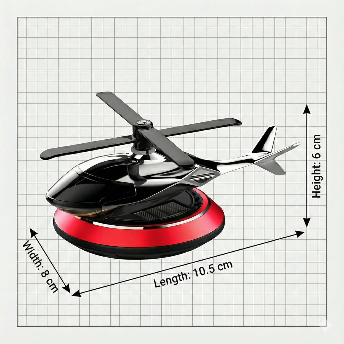 Solar Helicopter Car Dashboard Decoration Items Accessories | Interior Accessory | No Batteries Needed | Rotating Perfume Air Freshener & Automatic Diffuser Gadgets (Red)